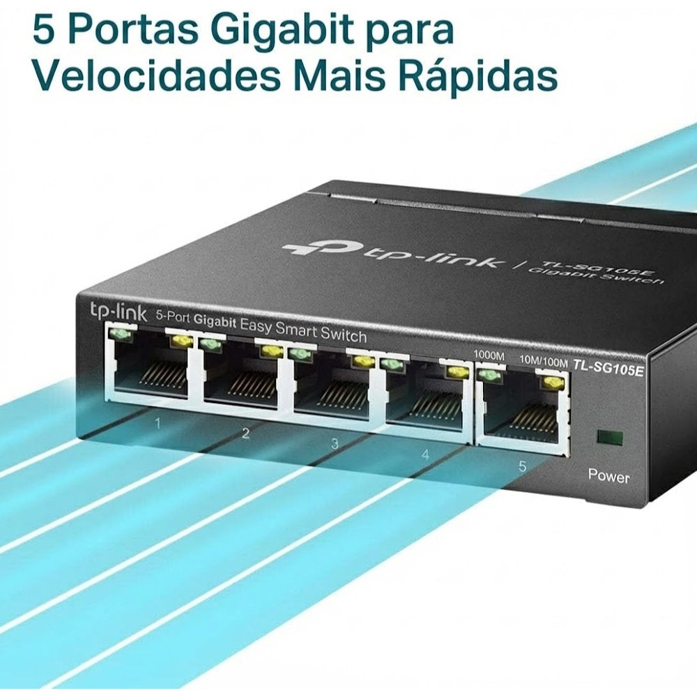 Switch Smart 5 Portas TP-Link TL-SG105E 5 Portas de 10/100/1000Mbps RJ45 Ports, Easy Smart Gigabit
