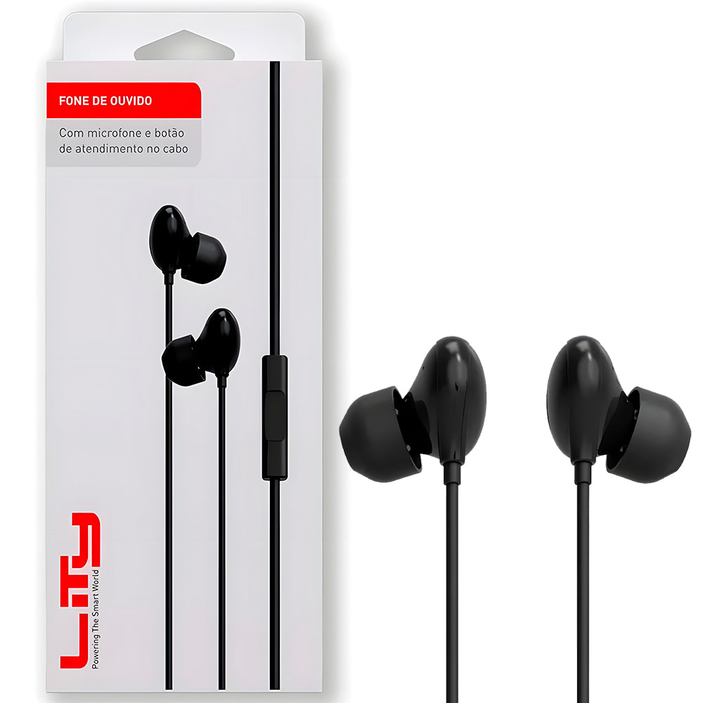 Fone de Ouvido Intra Auricular Earbuds EPH 201 Com Fio e Microfone, Lity - Preto