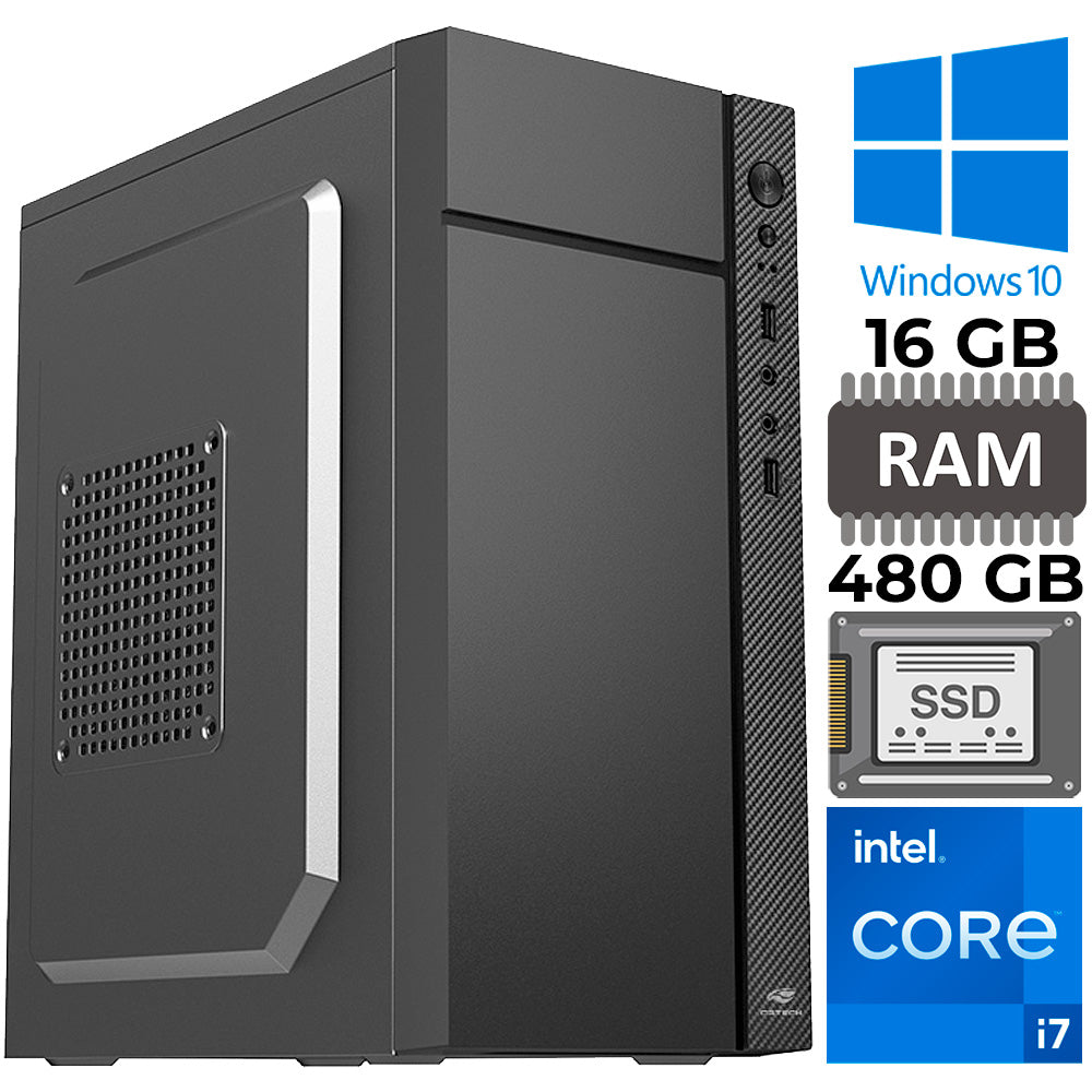 Computador Intel Core i7-3770, 3.4Ghz, 16GB RAM DDR3, SSD 480GB, Fonte ATX C3Tech 200w Com Teclado Mouse e Cabos