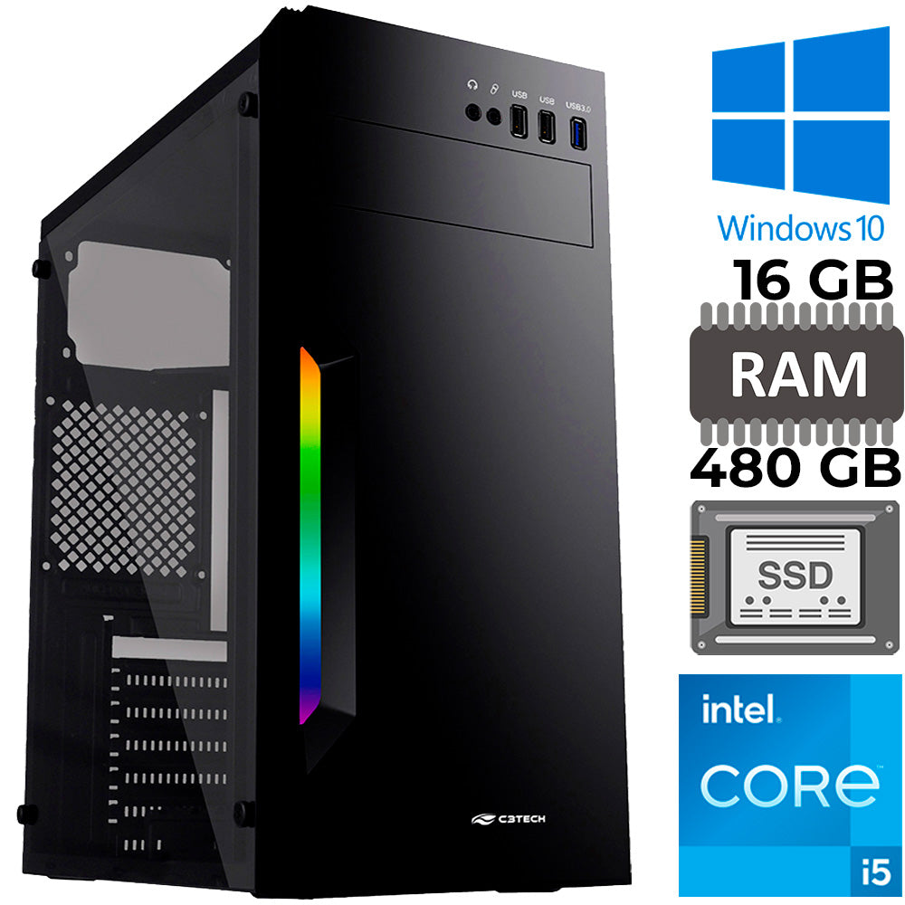 Computador Core I5-10500, Gigabyte H510M H, RAM 16GB DDR4, SSD 480GB Kingston, Fonte 650w, Gab MT-G210BK, Windows