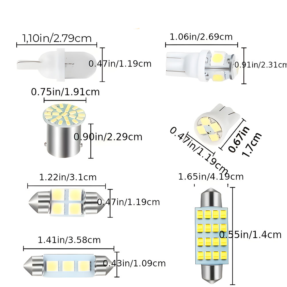 Pacote Com 42 Peças Lâmpadas LED Brancas, Para Interior de Carro, 6000K, 12V