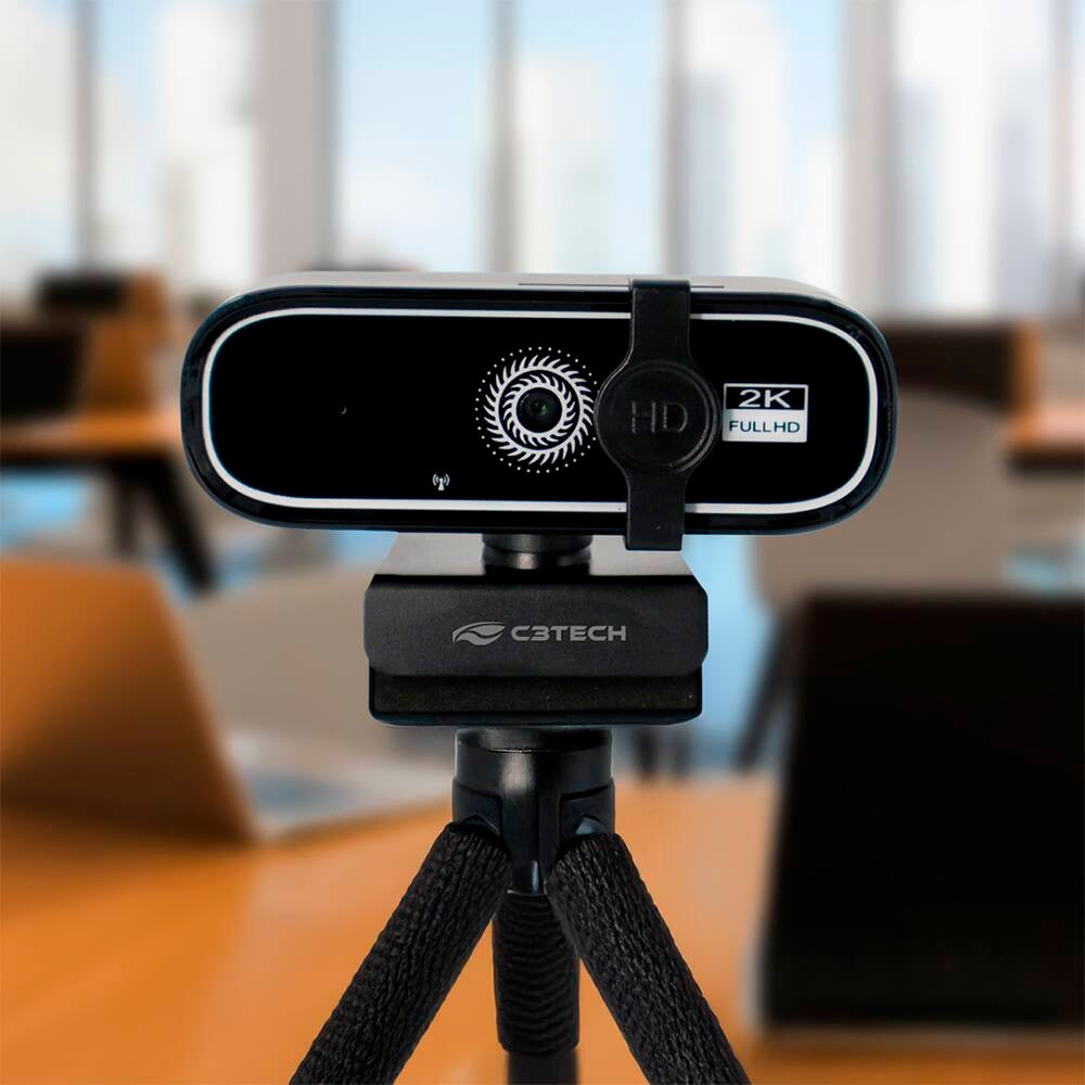 Webcam C3TECH WB-200BK Quad HD 2K, com Microfone, Plug and Play USB 2.0, 30FPS - Preto