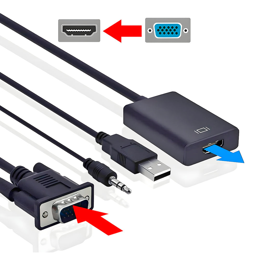 Cabo Conversor VGA Para HDMI Com Áudio e Vídeo 1080P - Preto