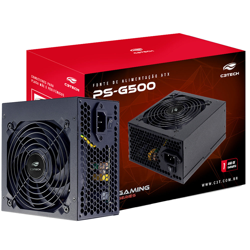 Fonte Gamer ATX 500w PS-G500, Selo 80 Plus White, C3Tech Gaming