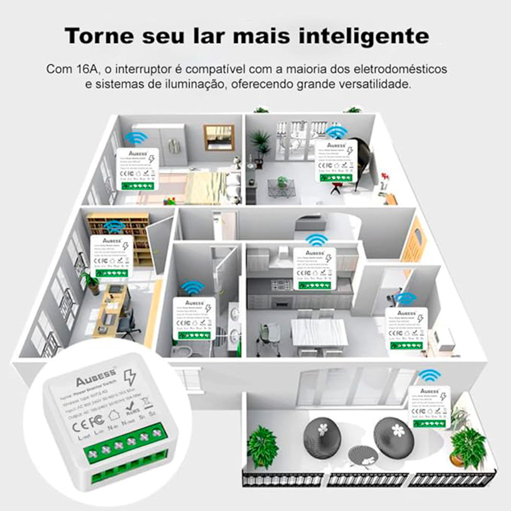 Mini Switch Para Interruptor Inteligente 100-240V, 20A, Compatível Com Google Assistant e Alexa- APP Cozy Life