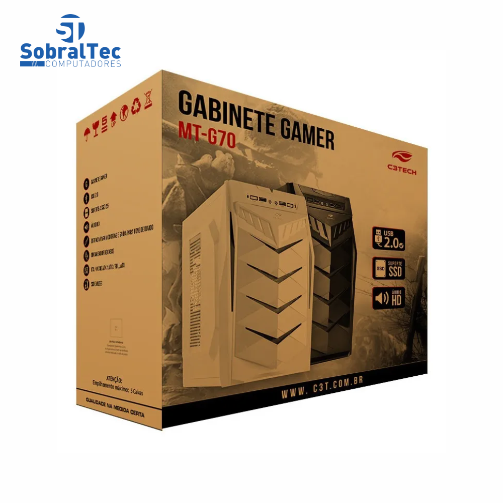 Gabinete Gamer Atx Mid Tower Branco Sem Fonte C3tech Mt-g70wh