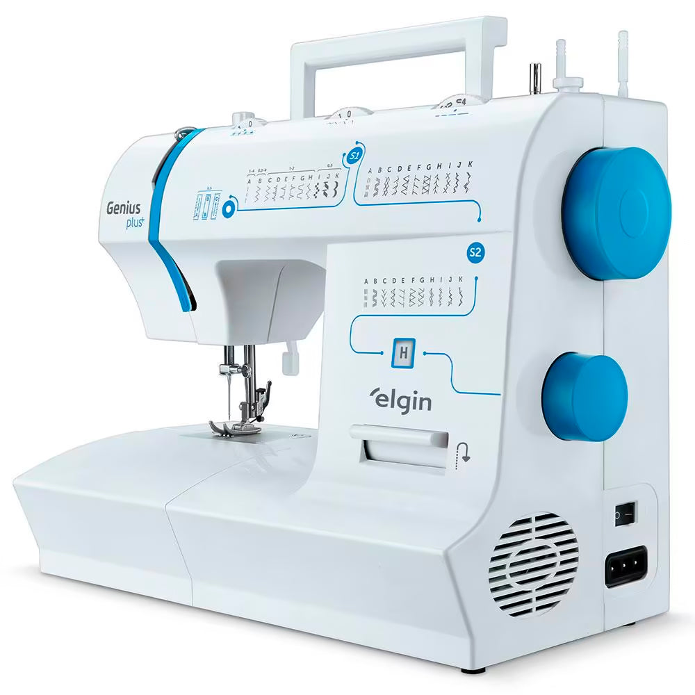Máquina de Costura Portátil Elgin Genius Plus JX-4035-2 Branca e Azul, 220V