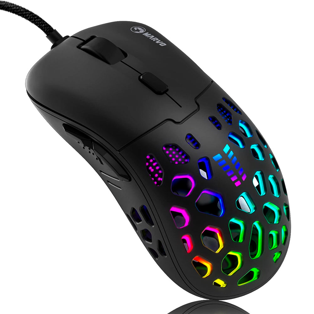 Mouse Gamer Marvo Pro G946 Sunspot S2, Sensor Óptico 1.000 DPI, 6 Botões, RGB, Cabo Trançado 1,5m Nylon - Preto