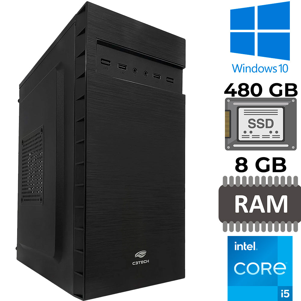 Computador Core i5-2500s, Memória RAM 8GB, SSD 480GB, GT-H61 Com Slot M2, Rede Gigabit, MT-32BK, Windows, MousePad Brind