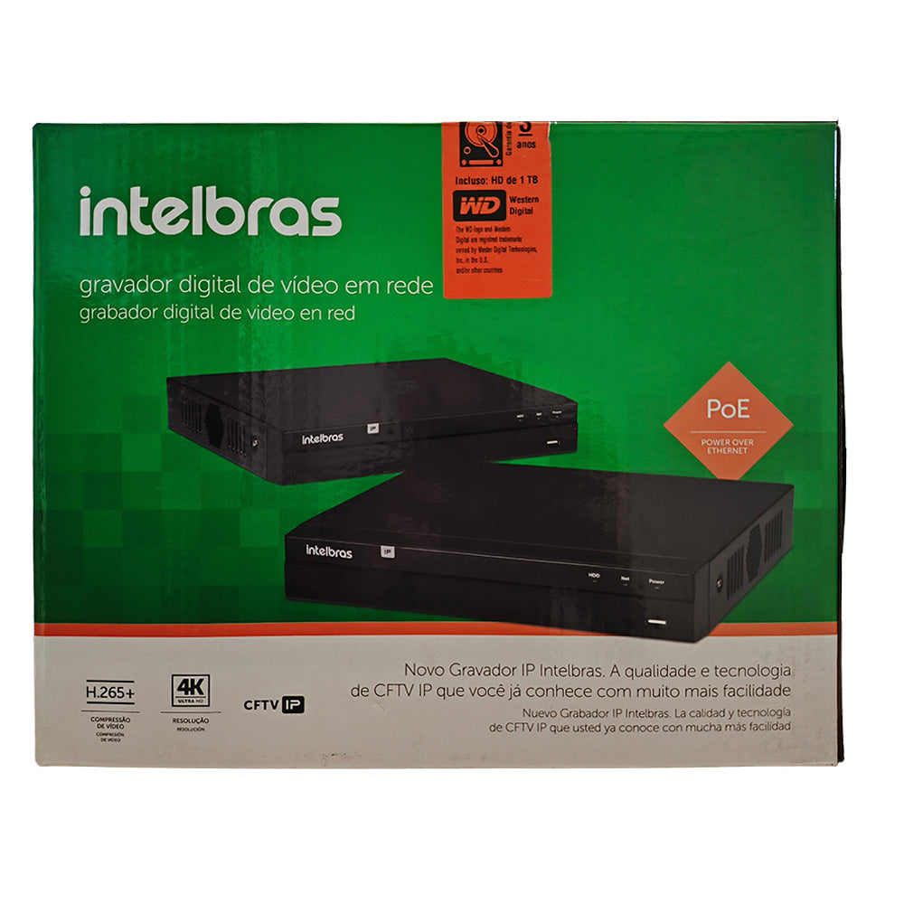 NVR Gravador de Vídeo Intelbras, Com 4 Canais, NVD 1404-P, Com 4 Portas PoE, Até 4K, Com HD de 1TB