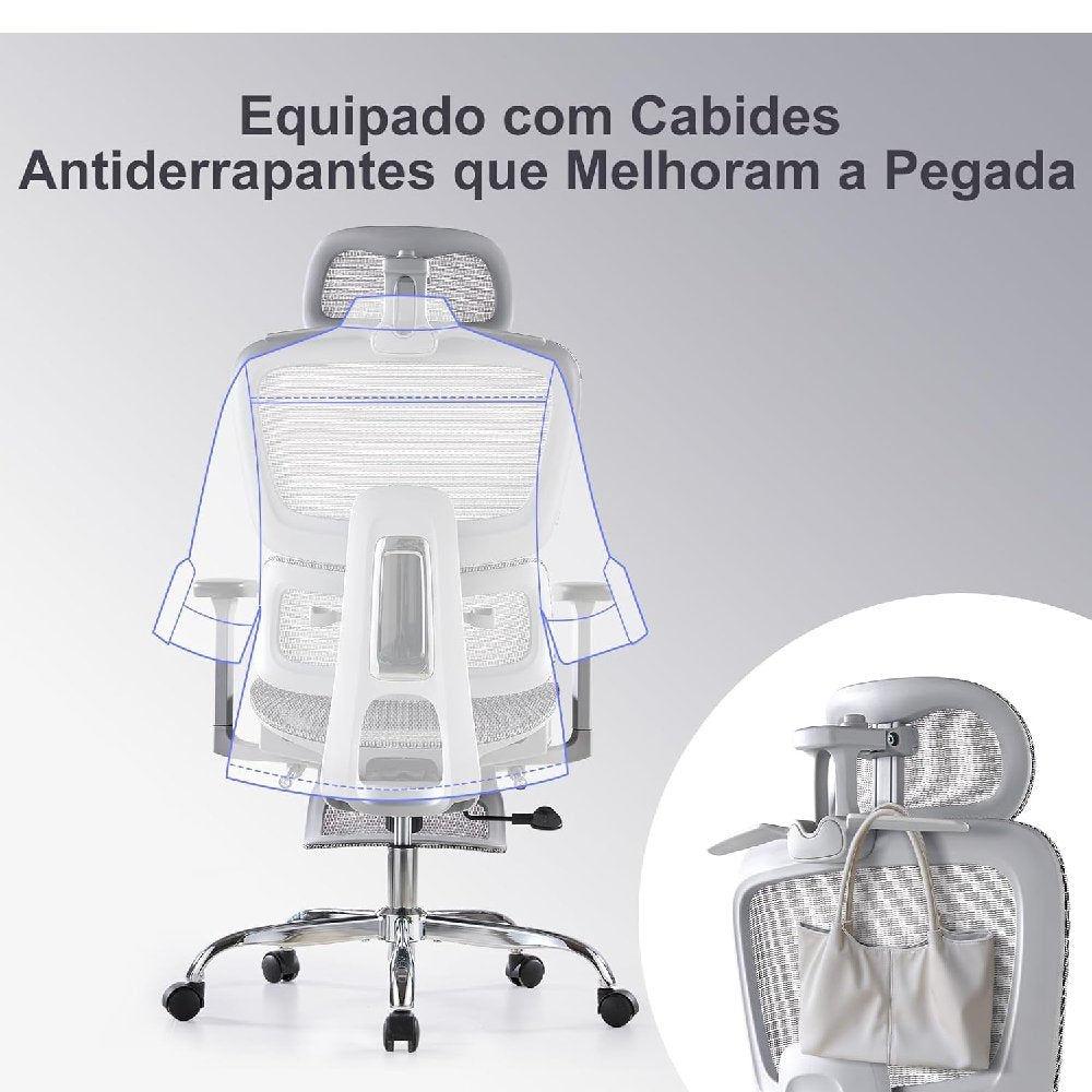 Cadeira Ergonômica LarkLeaves L10 Mesh Apoio de Pé Braço 3D Cinza