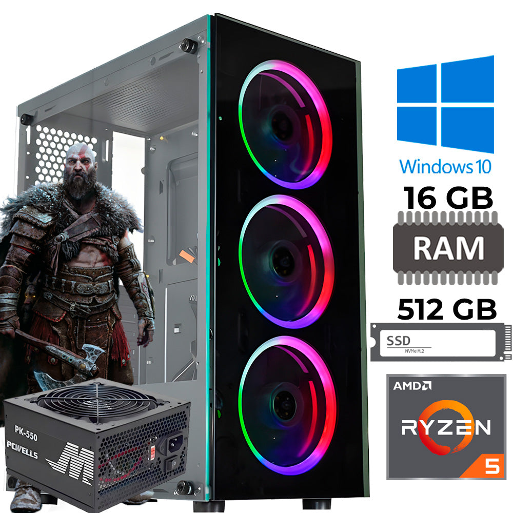 Computador Gamer AMD Ryzen 5 5600G (Radeon Vega 7 Integrado) RAM 16GB,SSD 512GB,Fonte Real 500W 80 Plus, Windows 10