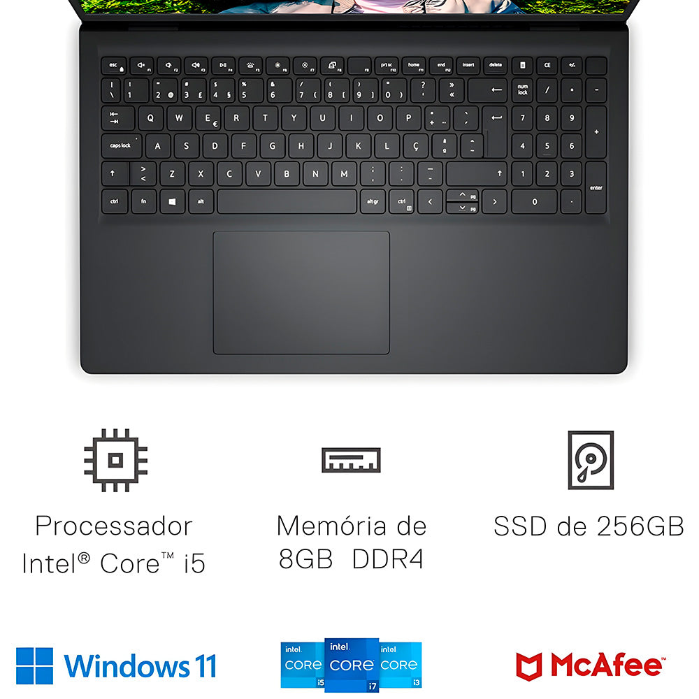 Notebook Dell Inspiron I15-I120K-A20P Intel Core i5 12ª Geração, 8GB RAM, 256GB SSD, 15.6" Full HD Windows 11 Preto