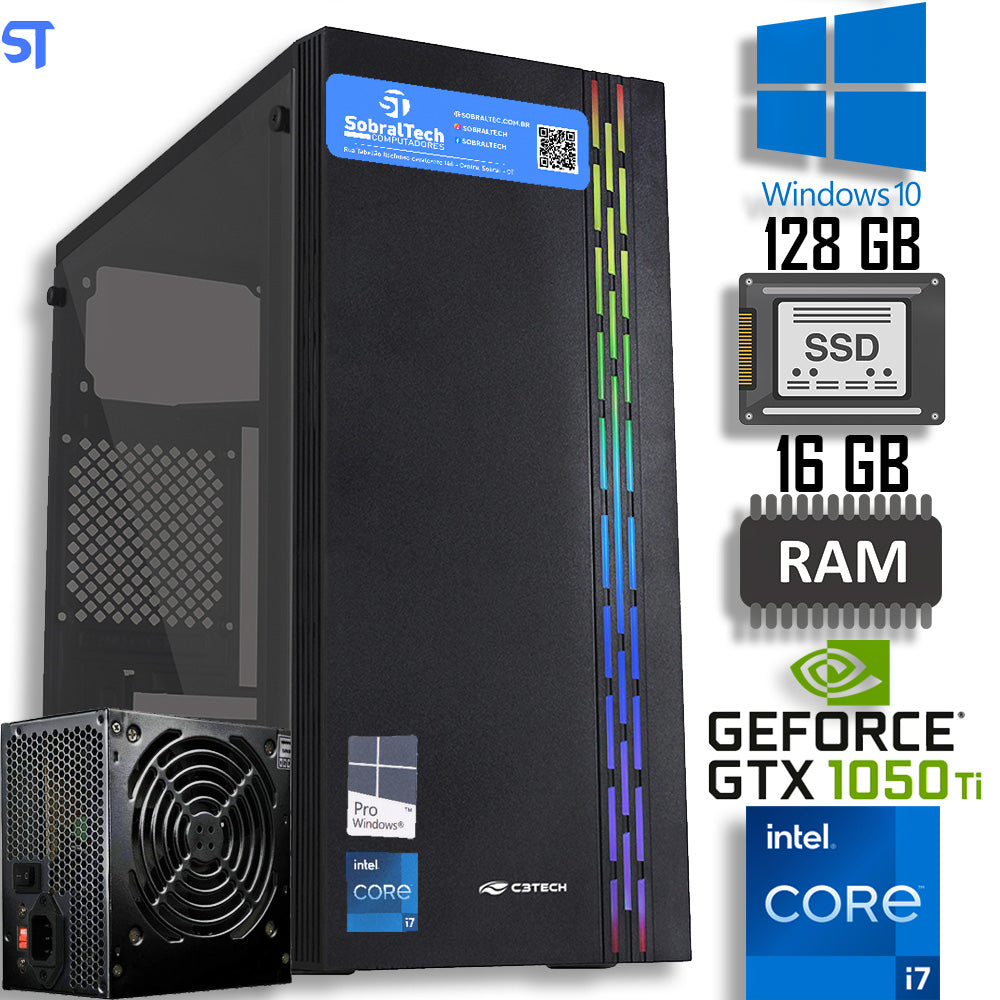 Computador Designer Core i7-3770 -HD SSD 128GB- Memória 16GB -Placa de Vídeo GTX1050TI 4GB -GabMT-G230BK Fonte Real 500W