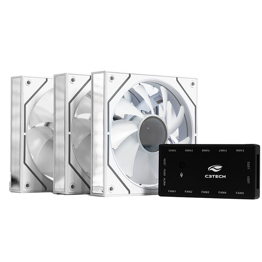 Kit 3 Fan e Controladora RGB, Cooler Fan Gaming F9-L650WHRGB C3Tech - Branco