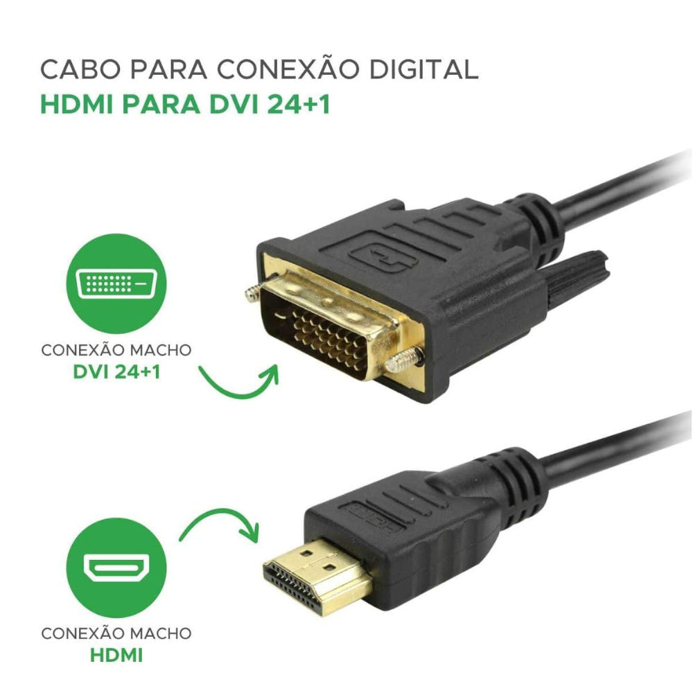 Cabo Conversor DVI 24+1 Macho para HDMI Macho 1.5 Metro KNUP, KP-YP5009, Banhado a Ouro