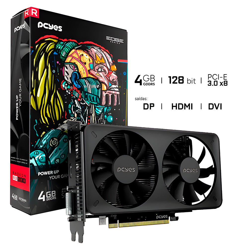 Placa de Vídeo RX 550 AMD PCYes Dual Fan Projeto Edge, 4GB GDDR5, 128 BITS - PVEX5504GBDF