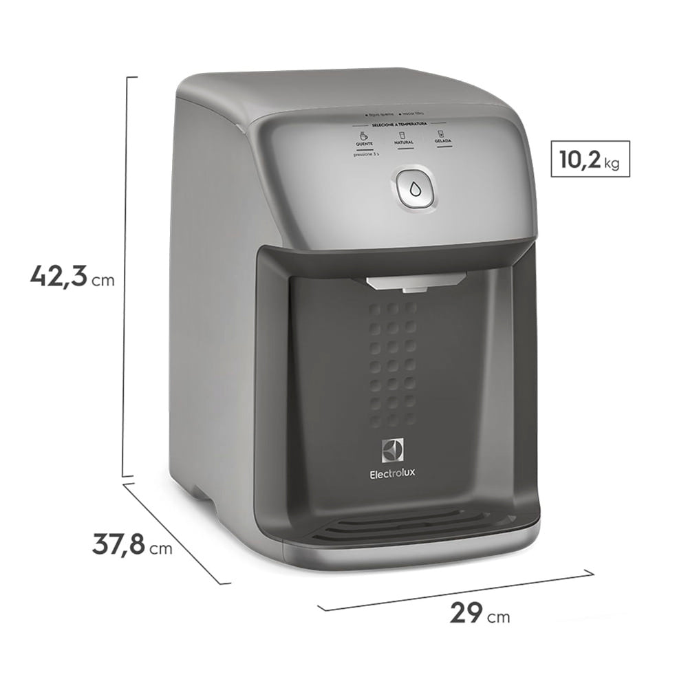 Purificador de Água Natural, Gelada e Quente PH41X Electrolux Prata, 220V, Com Compressor e Controle de Temperatura