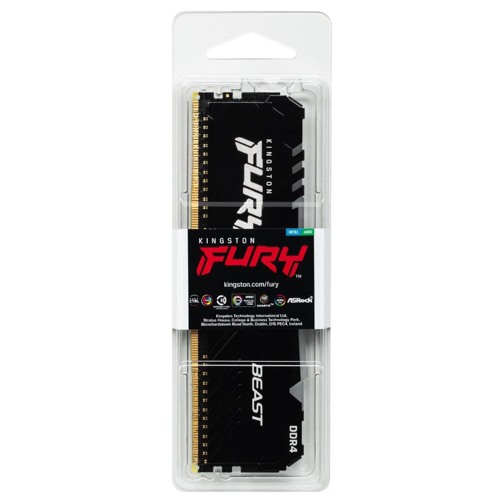 Memória RAM Kingston Fury Beast RGB 8GB (1x8GB) DDR4 3200MHz, CL16, 1.35V XMP 2.0, Preto, KF432C16BBA/8