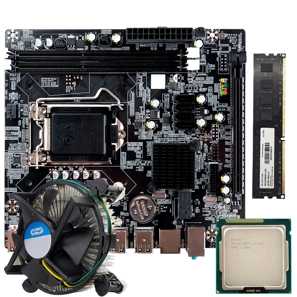 Kit Para Montagem de Computador, Placa Mãe GT-H61, Processador Core i3-2100, Memória 4GB DDR3, Cooler Para Processador