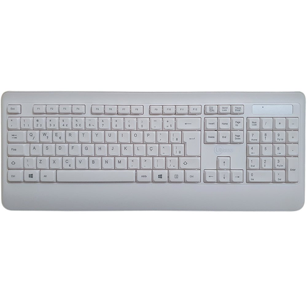 Kit Teclado Membrana, Padrão ABNT2 e Mouse Sem Fio 1.200 DPI Lecoo KW202 - Branco