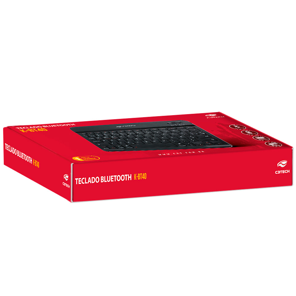 Teclado Sem Fio Bluetooth Multimídia K-BT40BK Mini, Formato Slim Ultrafino, C3Tech - Preto