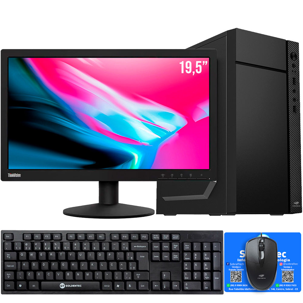Computador Core i3-2120, Memória RAM 4GB, SSD 240GB, GT-H61, Linux, Com Monitor, Teclado e Mouse, Mousepad Brinde