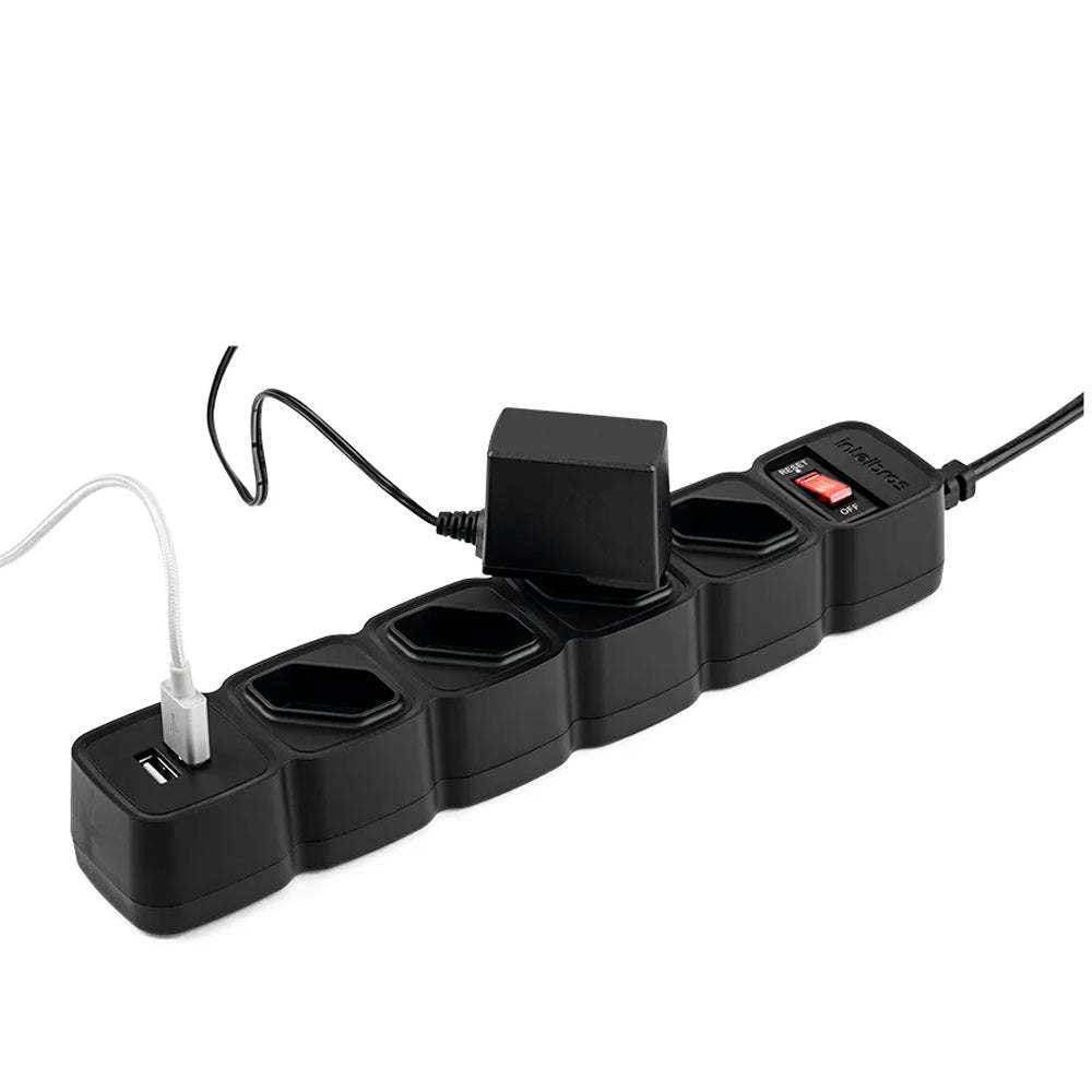 Filtro de Linha, Protetor Eletrônico Intelbras 4 Tomadas, 2 USB, EPE 204 USB - Preto