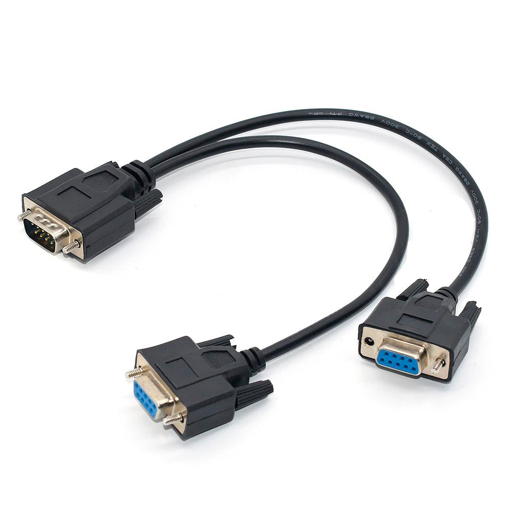Cabo Serial 9 Pinos, 2 Machos x 1 Femea, 30 Centímetros, RS323 DB9 - Preto