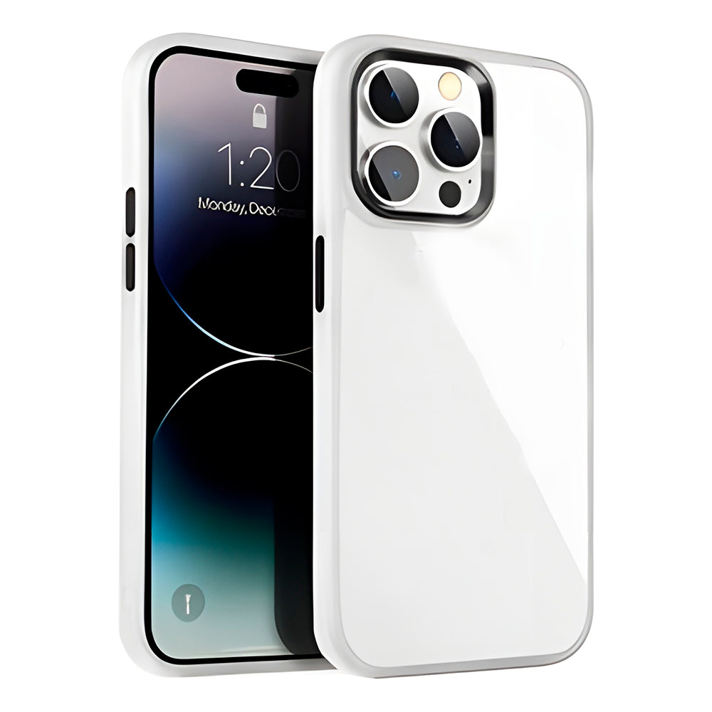 Capa Para iPhone 15 Pro Max, Transparente, Acabamento em Acrílico, Com Proteção de Câmera, Detalhes em Preto, BGM