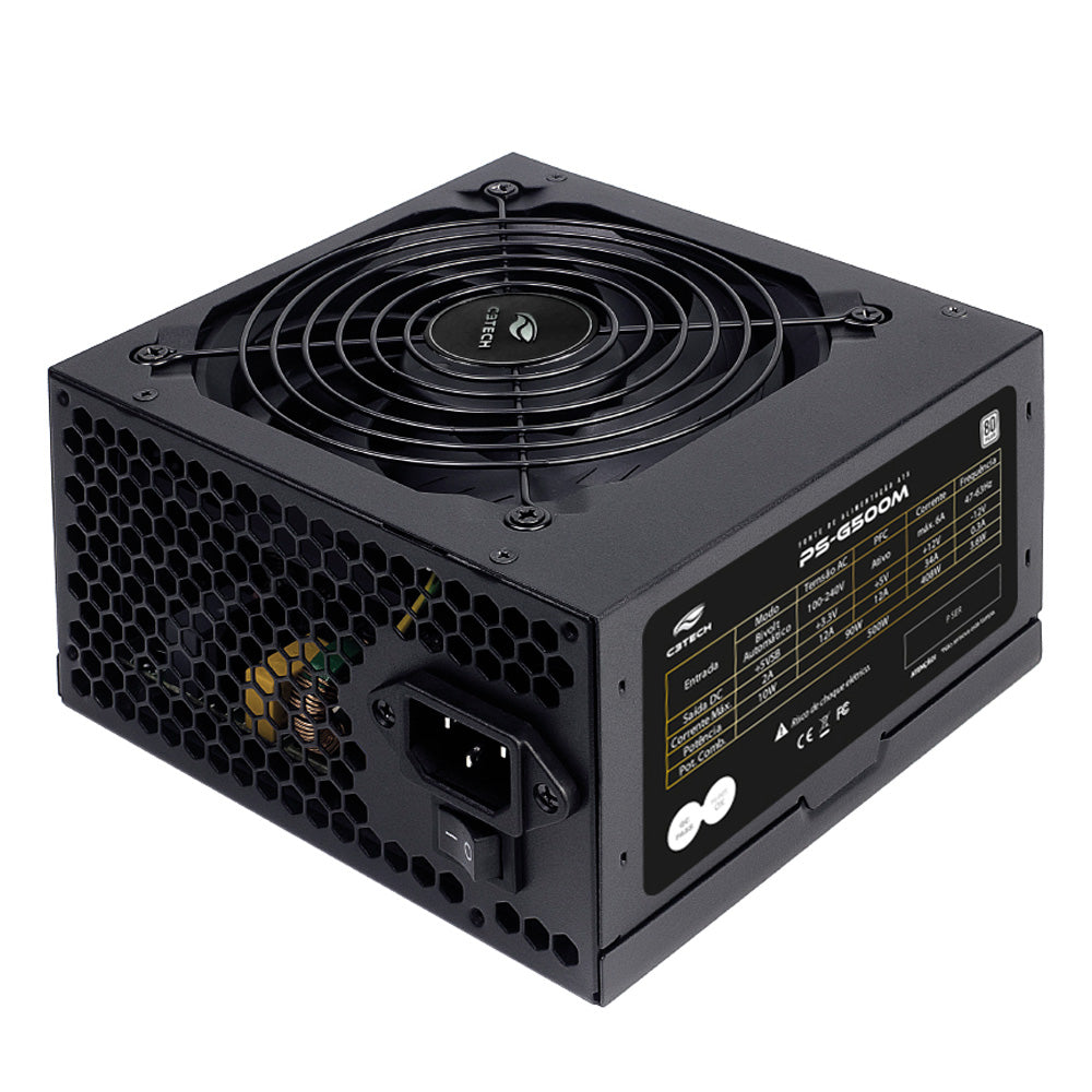 Fonte Gamer ATX 500w PS-G500, Selo 80 Plus White, C3Tech Gaming
