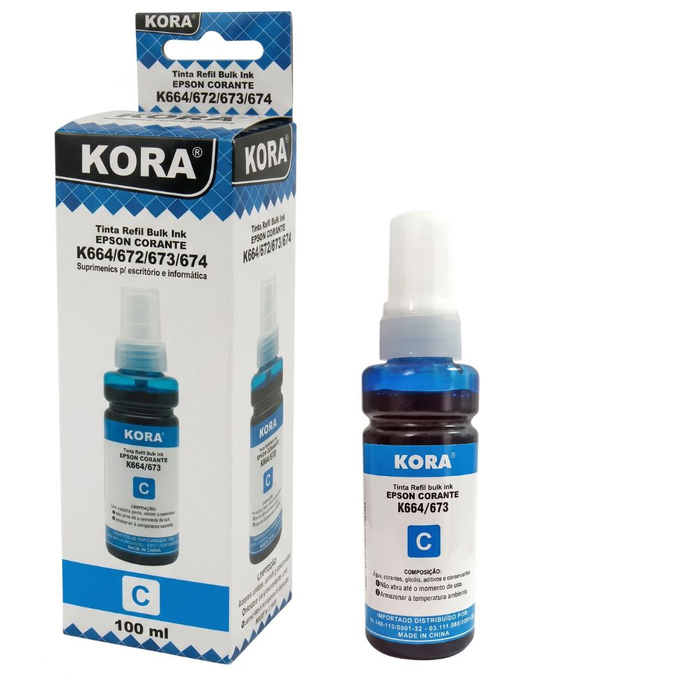 Refil de Tinta Epson Corante MP 664/673 Ciano 70ML Kora Masterprint Para Ecotank Epson