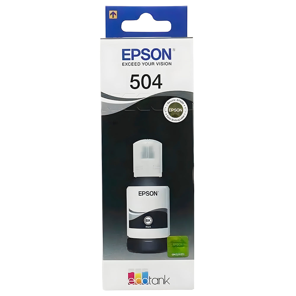 Refil de Tinta Epson Preto 504 Original T504 127ml Para Ecotank L4150 / L4160 / L4260 / L6171 / L6161 Na Caixa