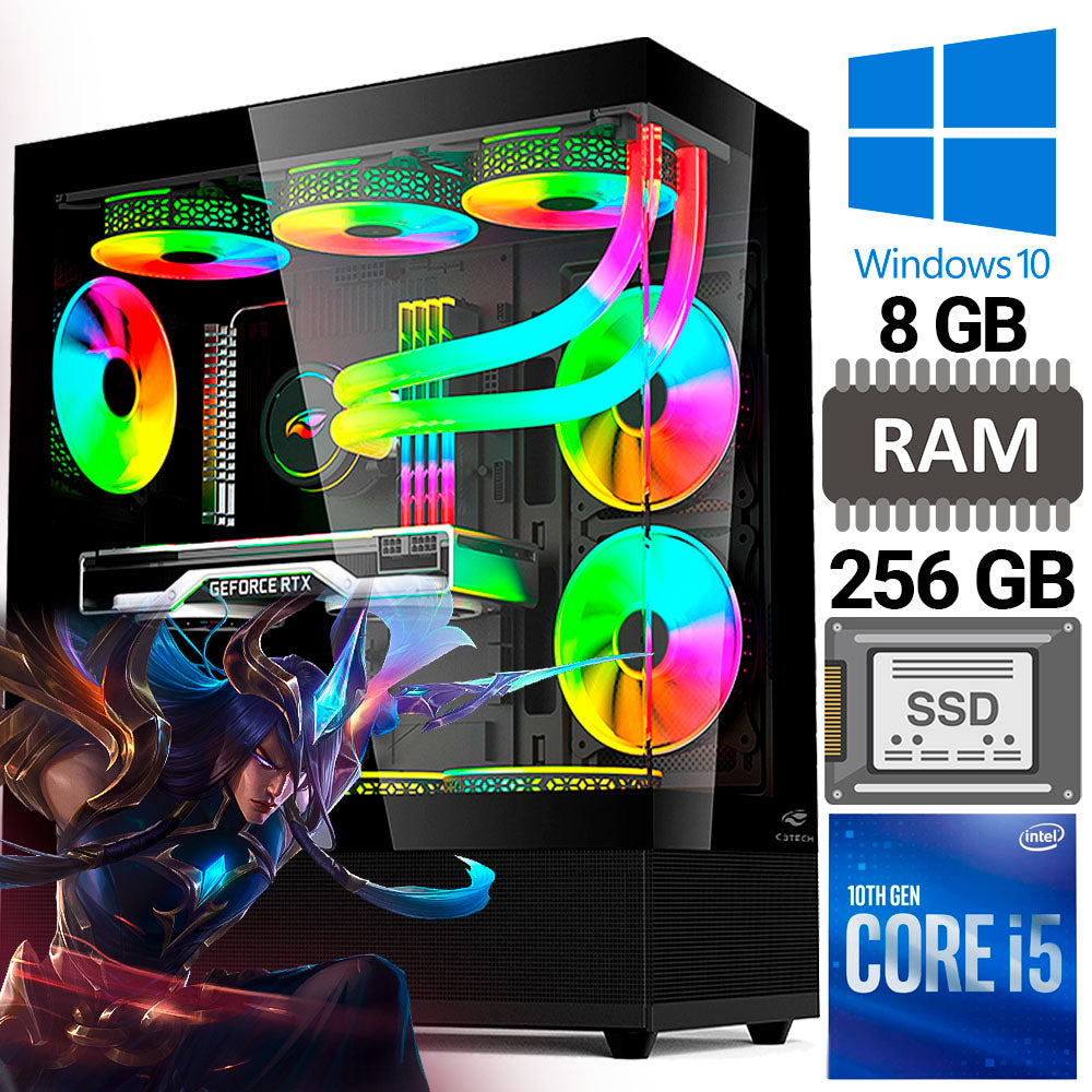 Computador Gamer Core i5-10400, Memória RAM 8GB DDR4, SSD 256GB, Gab Aquarius MT-G850BK, Win 10 Pro, Fonte 550W