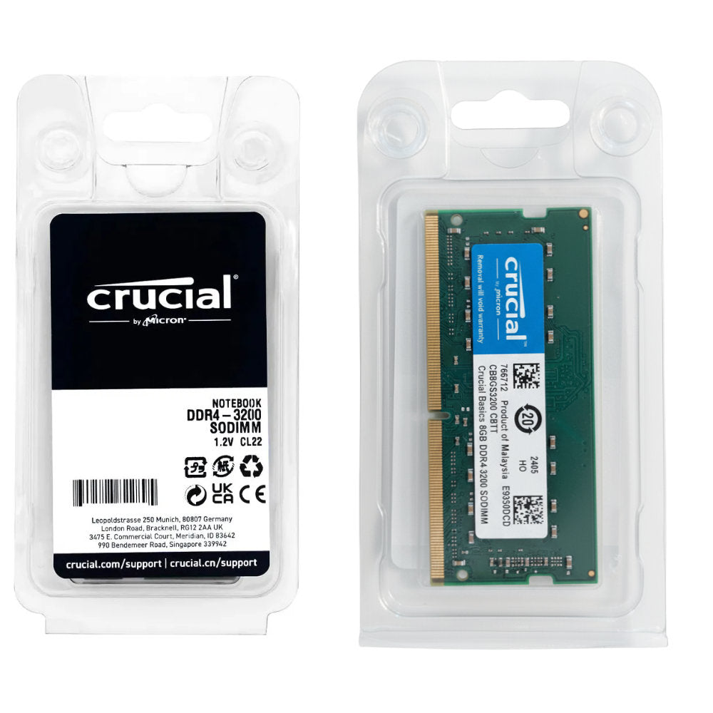 Memória RAM Notebook Crucial Basics 8GB DDR4 3200MHz SODIMM 1.2V CL22 PC4-25600 Single Rank 1Rx16 Micron CB8GS3200.C8TT