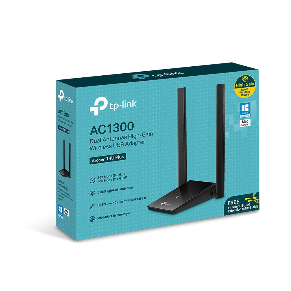 Adaptador USB Wi-Fi TP-Link Archer T4U Plus AC1300, Dual Band 2.4/5GHz, Antenas High-Gain, USB 3.0