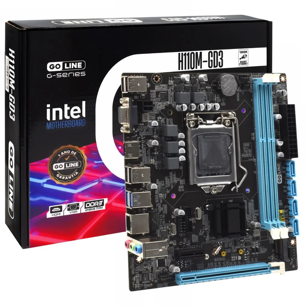 Placa-Mãe Goline H110M-GD3 LGA 1151, DDR3, HDMI, Slot M.2 NVMe, Chipset Intel H110, Formato Micro ATX – G-Series