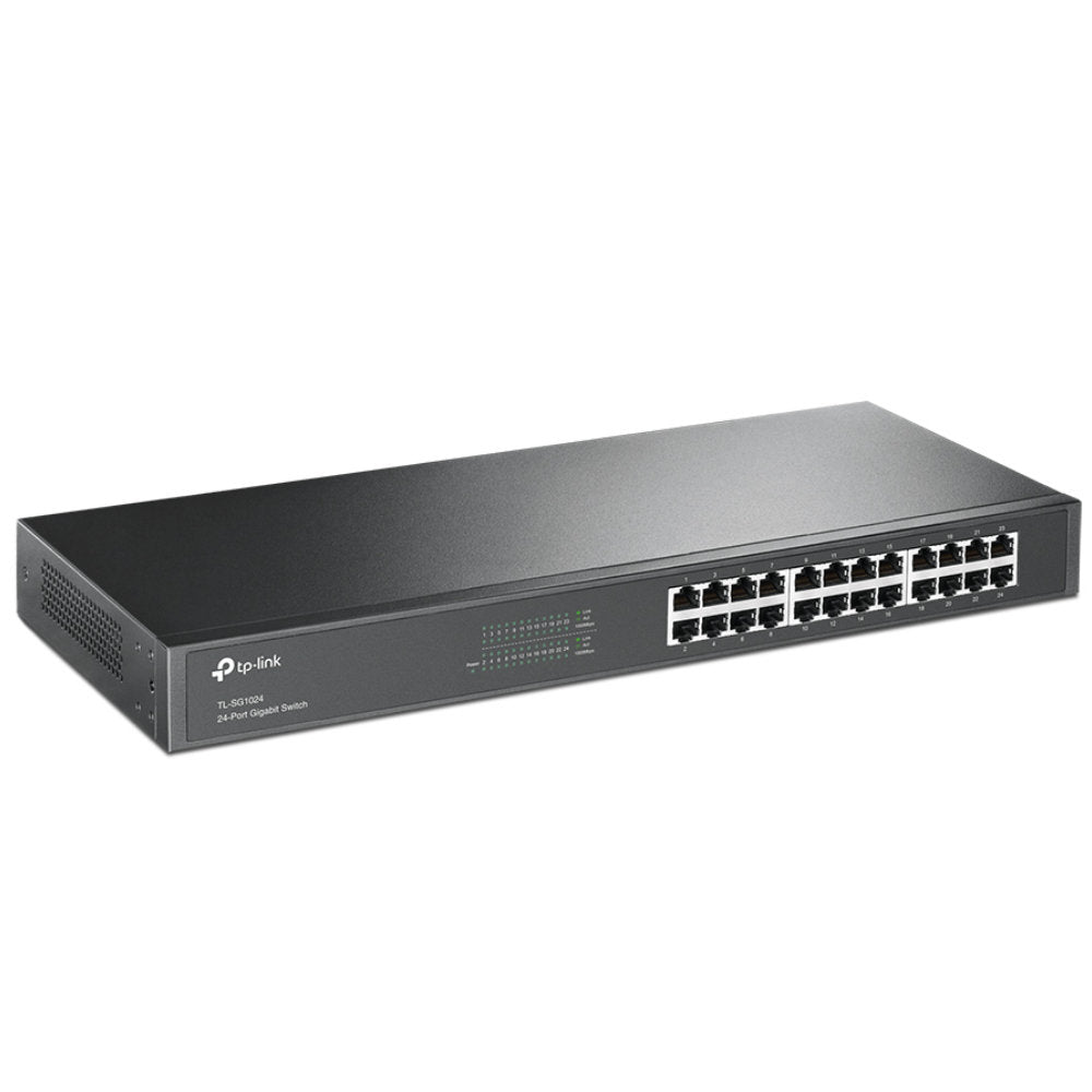 Switch TP-Link TL-SG1024 Gigabit (10/100/1000 Mbps) 24 Portas RJ45, Rack Aço, 48Gbps, Fanless, V14.0, Preto