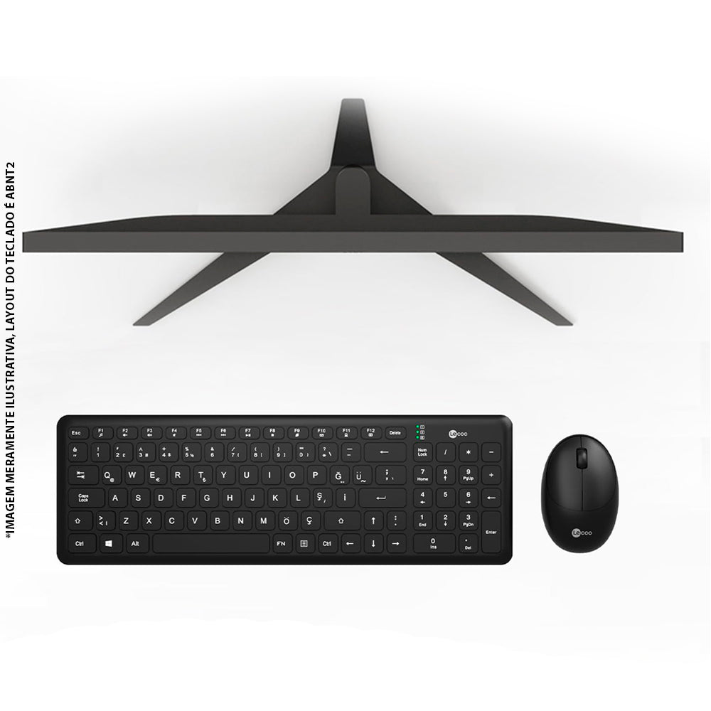 Kit Teclado E Mouse Sem Fio KW204 Lecoo, ABNT2, Bluetooth 2.4 GHz, Mouse 1.200 DPI, Ergonomico, Nano USB Até 10m - Preto