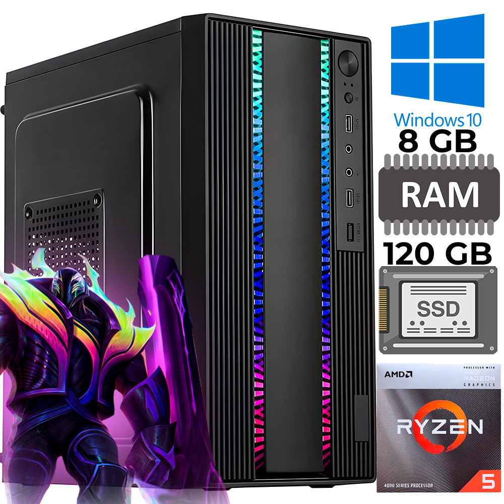Computador Gamer AMD Ryzen 5 4600G 4.2GHz, GFire HTG 601, SSD 120GB, Memoria 8GB RAM, Windows 10 Pro