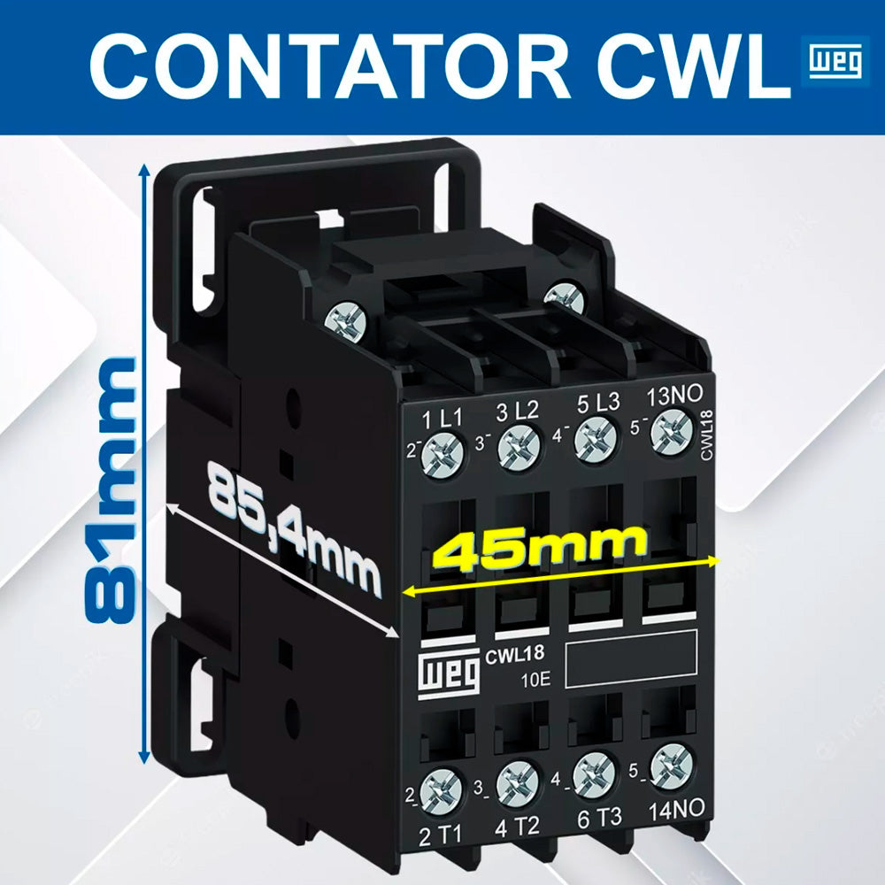 Contator Tripolar 18A, 380V, CWL18-10-30D33 - WEG