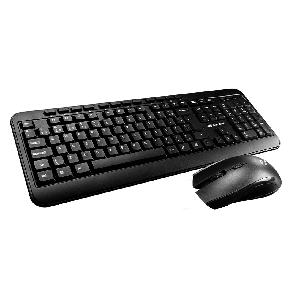 Kit Teclado e Mouse Sem Fio, K-W60BK, Multimídia, Teclado Membrana, Mouse 1.600 DPI, C3Tech, Preto