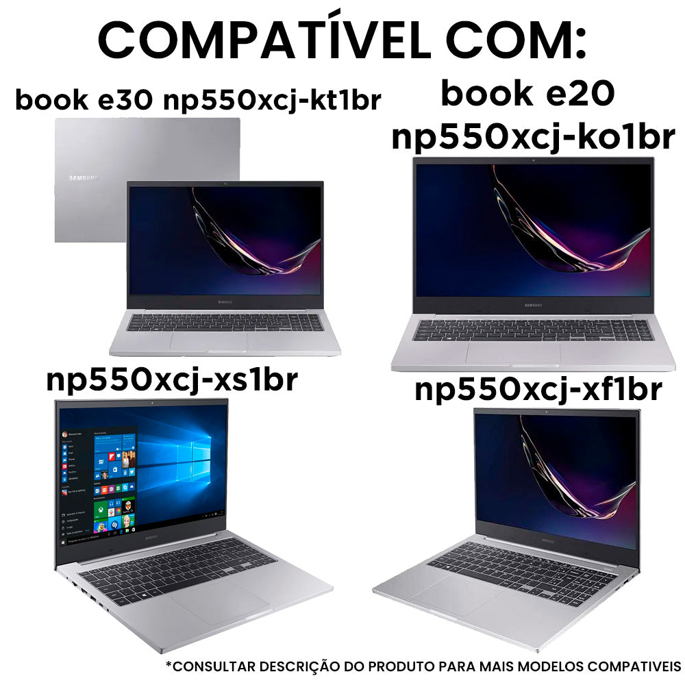 Teclado Notebook Samsung NP550XCJ/XED, Book E30, NP550XCJ-KT1BR, NP550XCJ-KO1BR, Com "Ç", Teclado Numérico, Preto