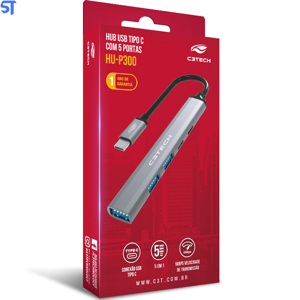 Hub USB-C 3.0 Com 5 Portas HU-P300SI C3Tech