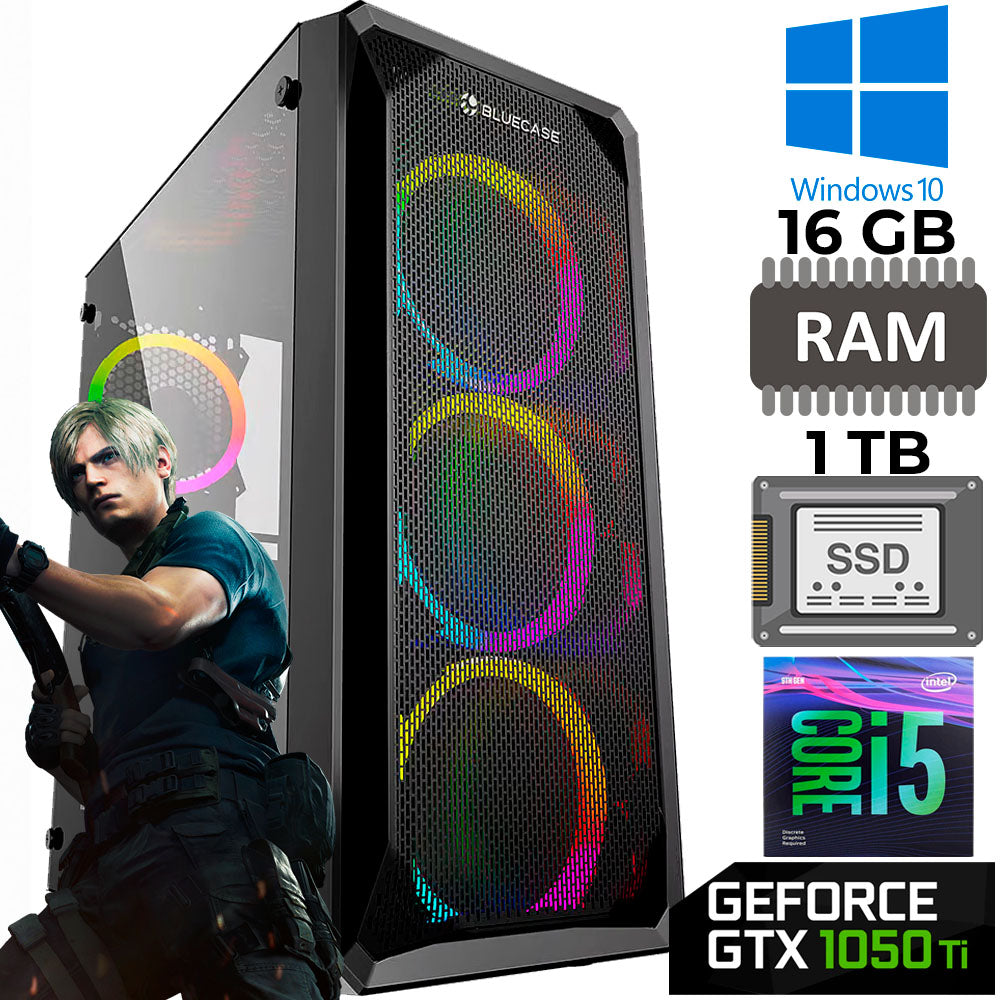 Computador Gamer Core i5-9400, SSD 1TB, RAM 16GB, Placa de Video 4GB 1050 Ti, Frontal RGB Com Controle, Fonte 600W Real