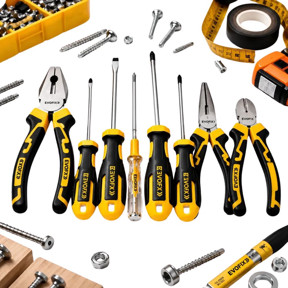 Kit Ferramentas 8 Peças Evofix Alicates Chaves De Fenda e Phillips Testador De Voltagem