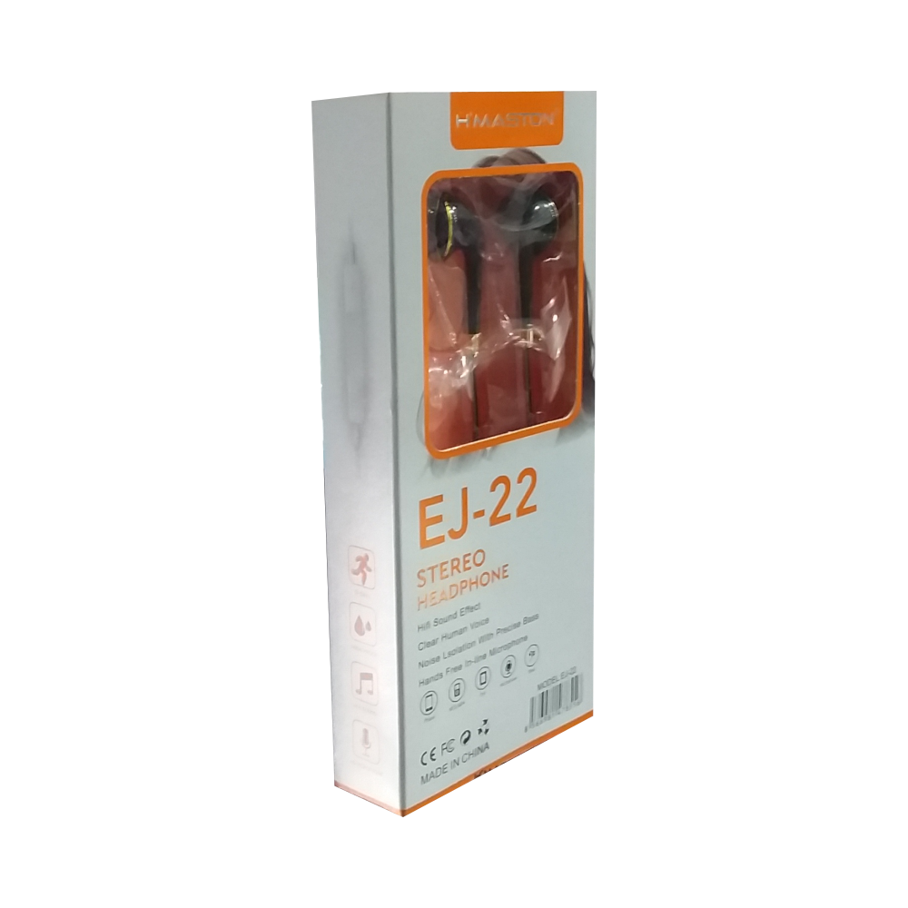 Fone De Ouvido Stereo H'maston Ej-22 Preto Com Dourado