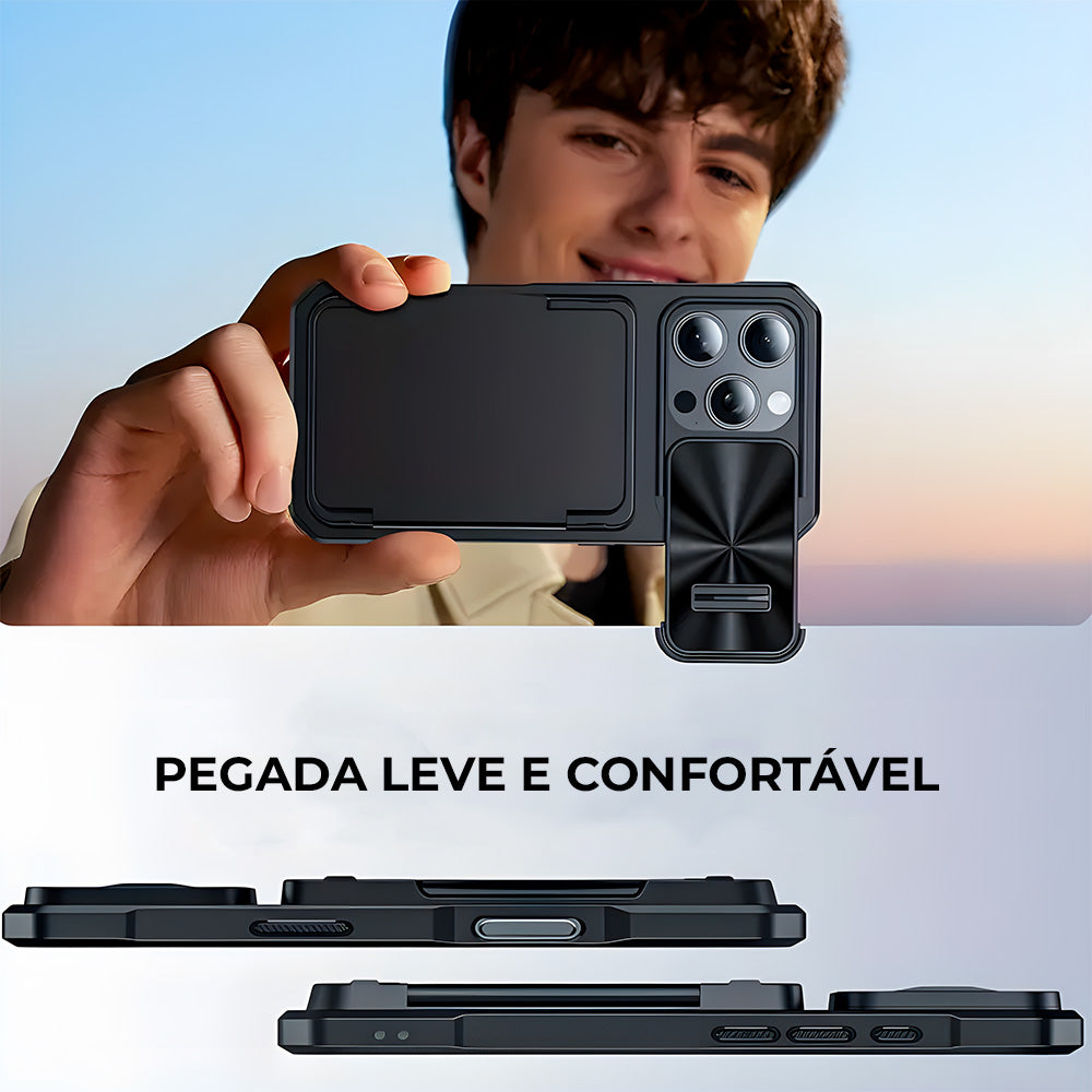 Capa Resistente Para iPhone 16 Pro Max, Com Porta Cartões, Slider Proteção Câmera, Preto