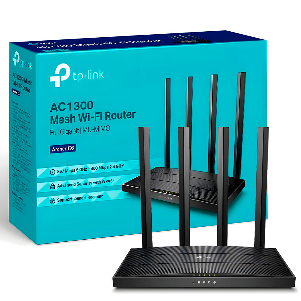 Roteador Wiireless Wi-Fi  Mesh TP Link Archer C6 Full Gigabit MU-MIMO 5GHz,  Dual-Band AC1300, Com 4 Antenas