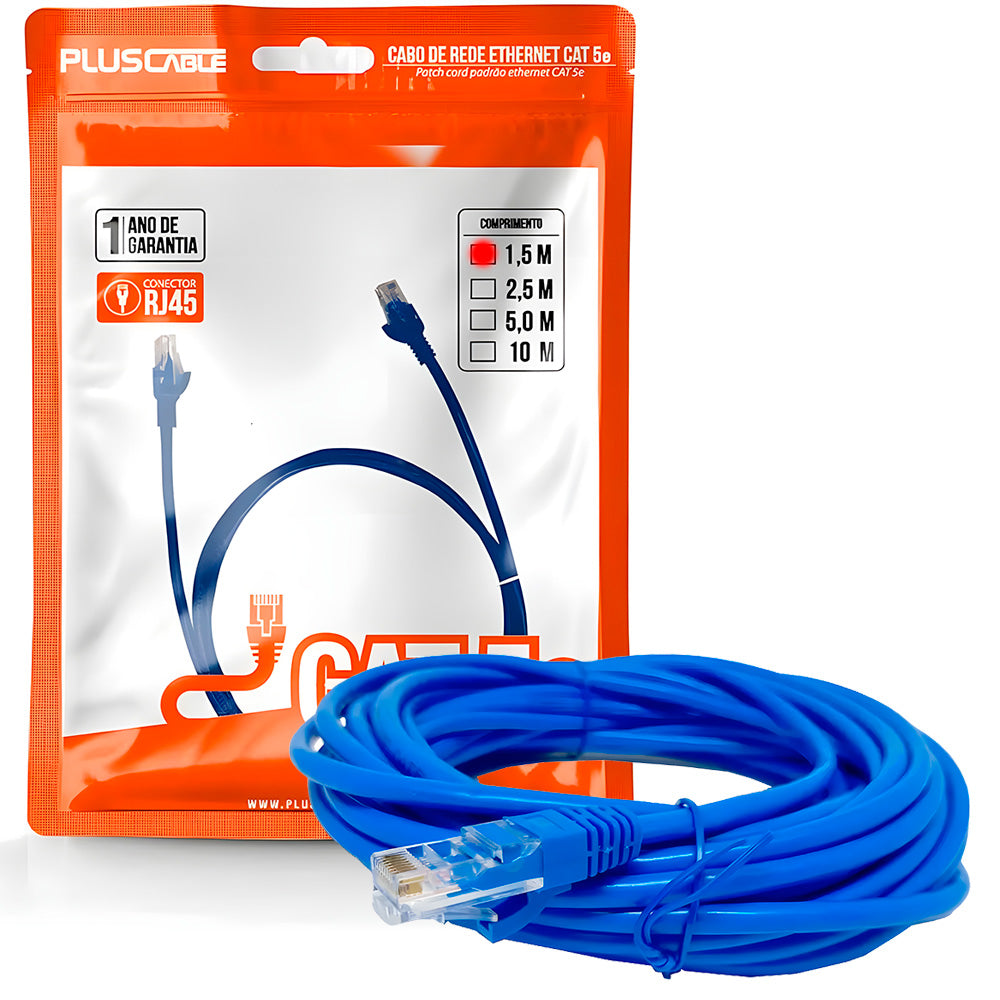 Cabo de Rede CAT5e, 1.5 Metros, Patch Cord Azul, PC-ETHU15BL - PlusCable